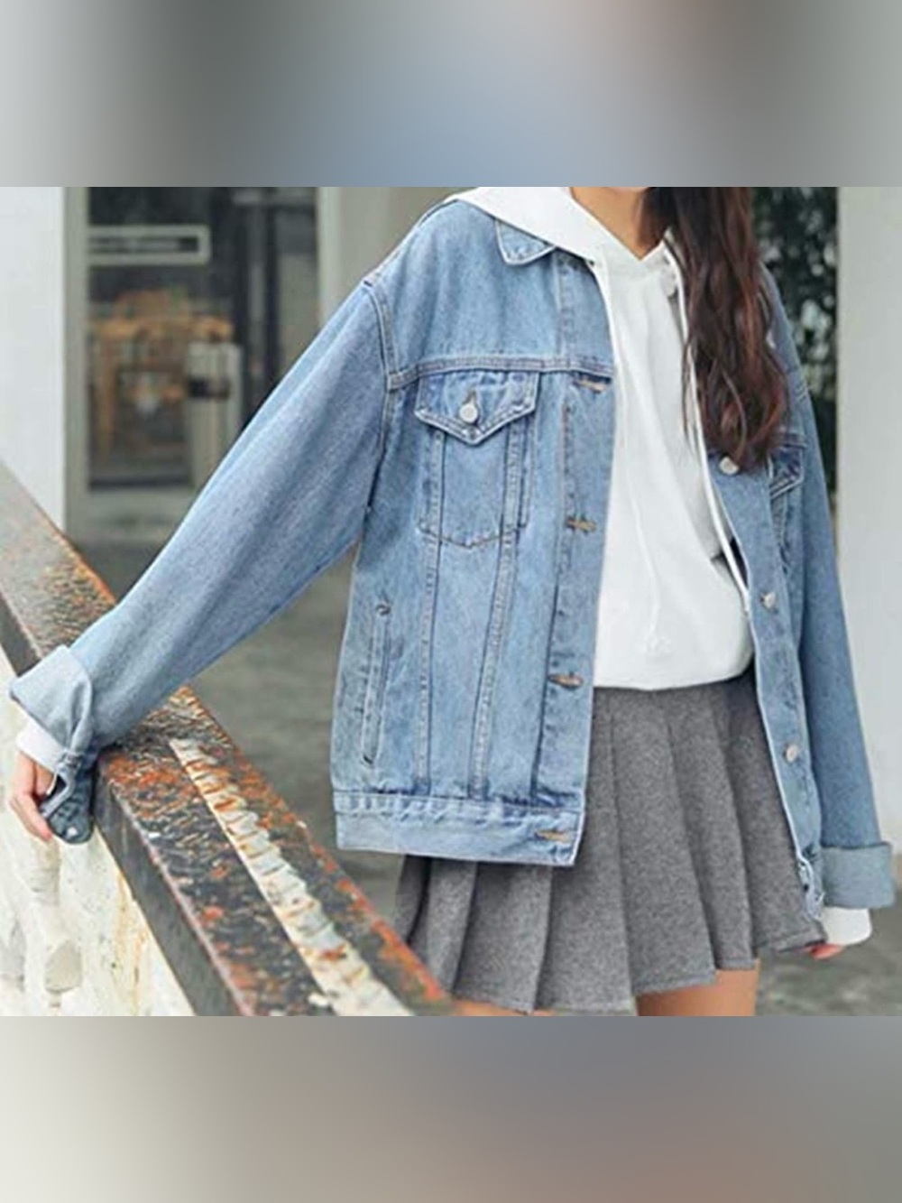 Ankecity Oversized Boyfriend Lightweight Denim Jacket